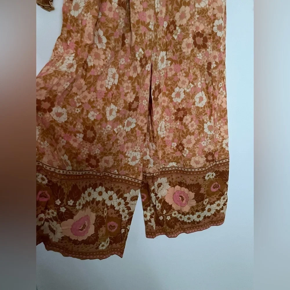 Spell Anne Smocked wide leg jumpsuit XS Peach antique floral off shoulder cotton - Picture 5 of 14